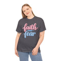 Faith Over Fear T-Shirt — Inspirational Christian Tee (Pink & Blue Script)