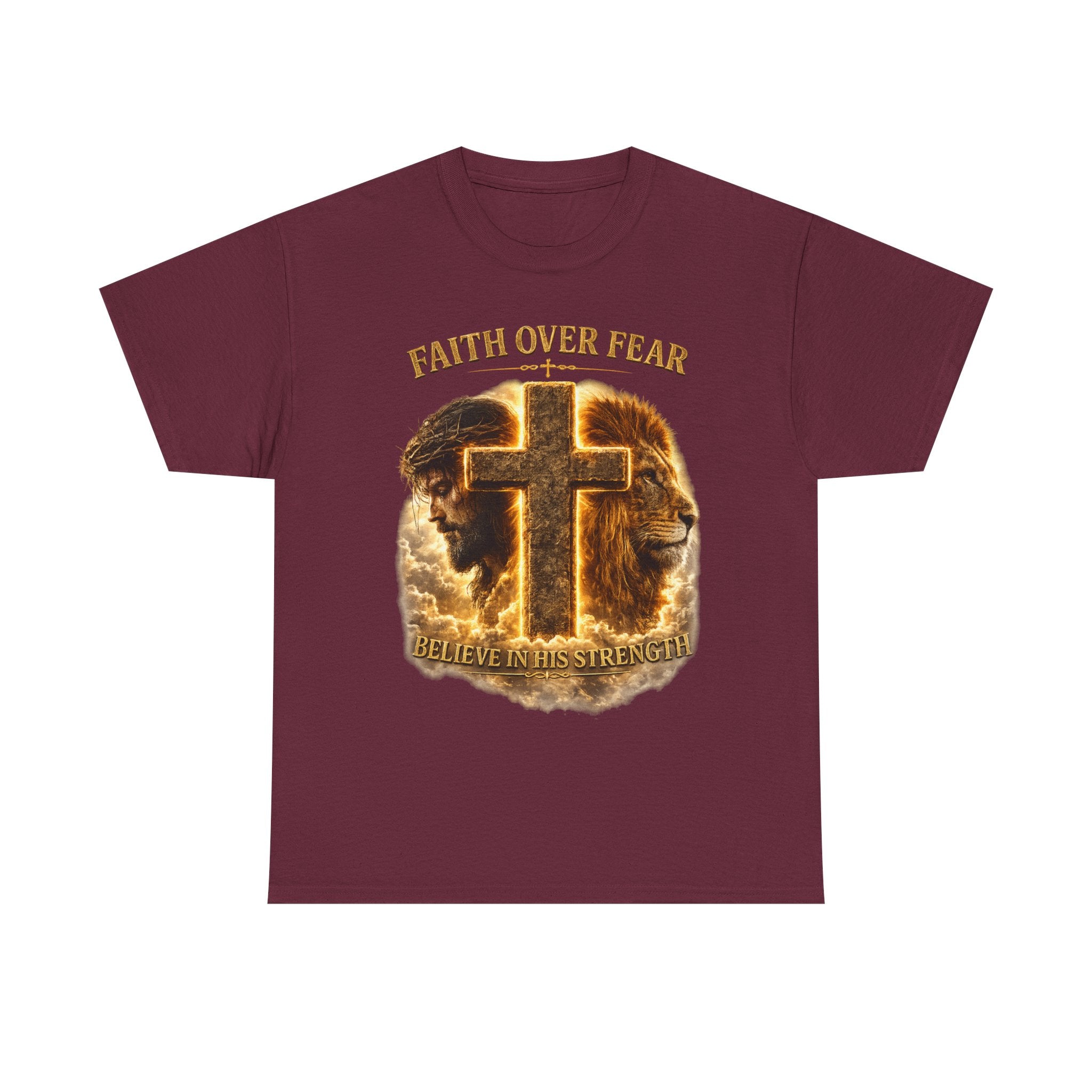 Faith Over Fear Cross T-Shirt — Believe in His Strength Christian Tee