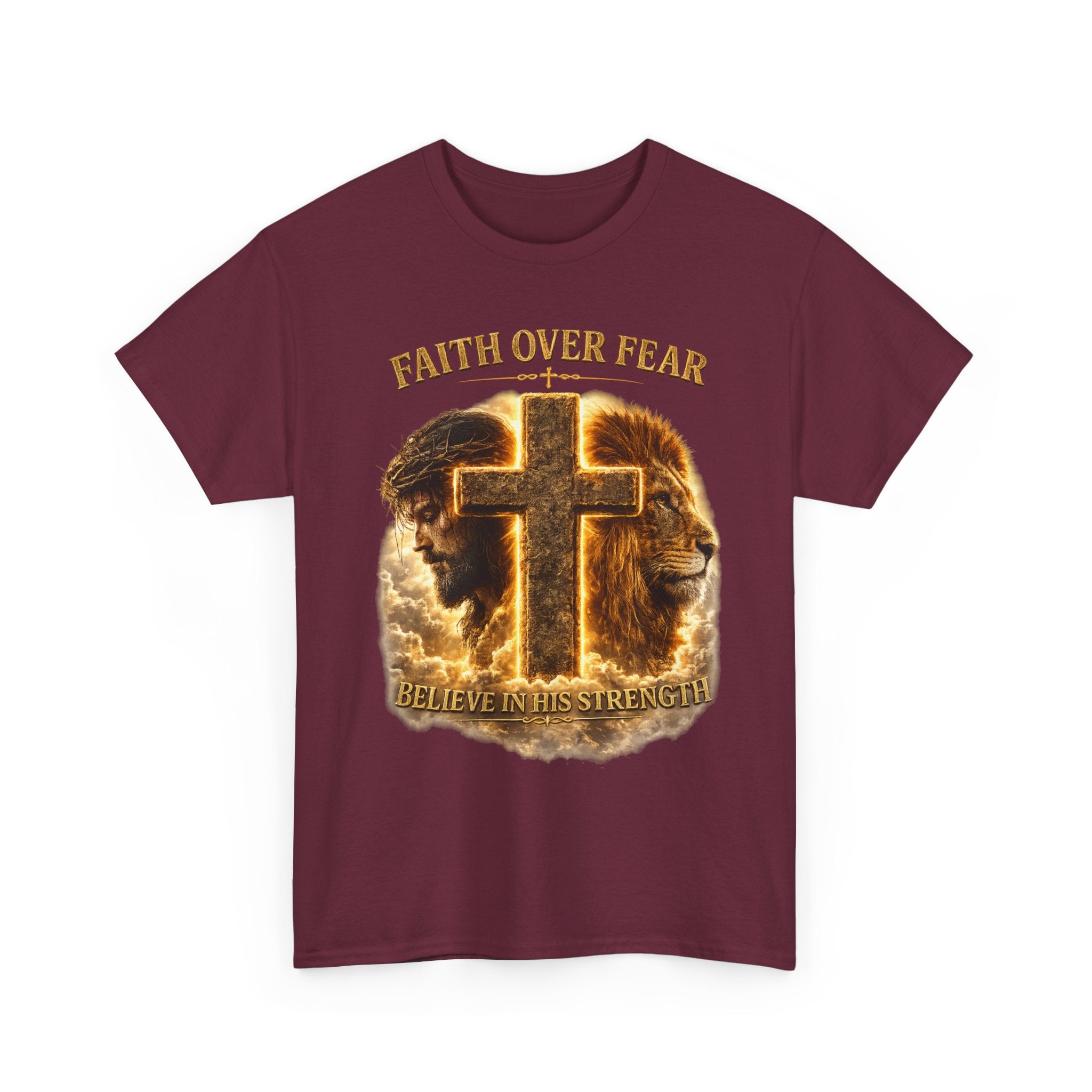 Faith Over Fear Cross T-Shirt — Believe in His Strength Christian Tee