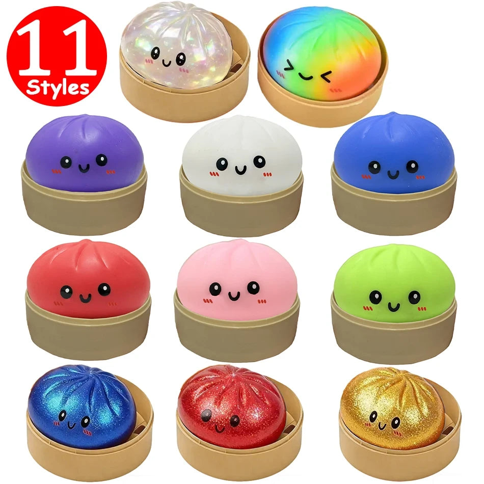 Realistic Dumpling Squeeze Toy With Bamboo Steamer