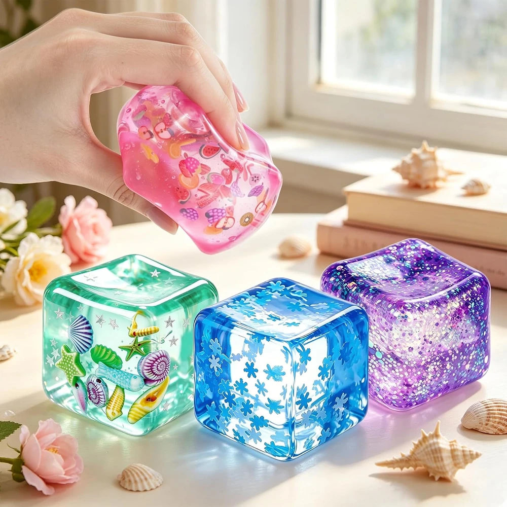 Glitter Filled Cube Stress Ball Set