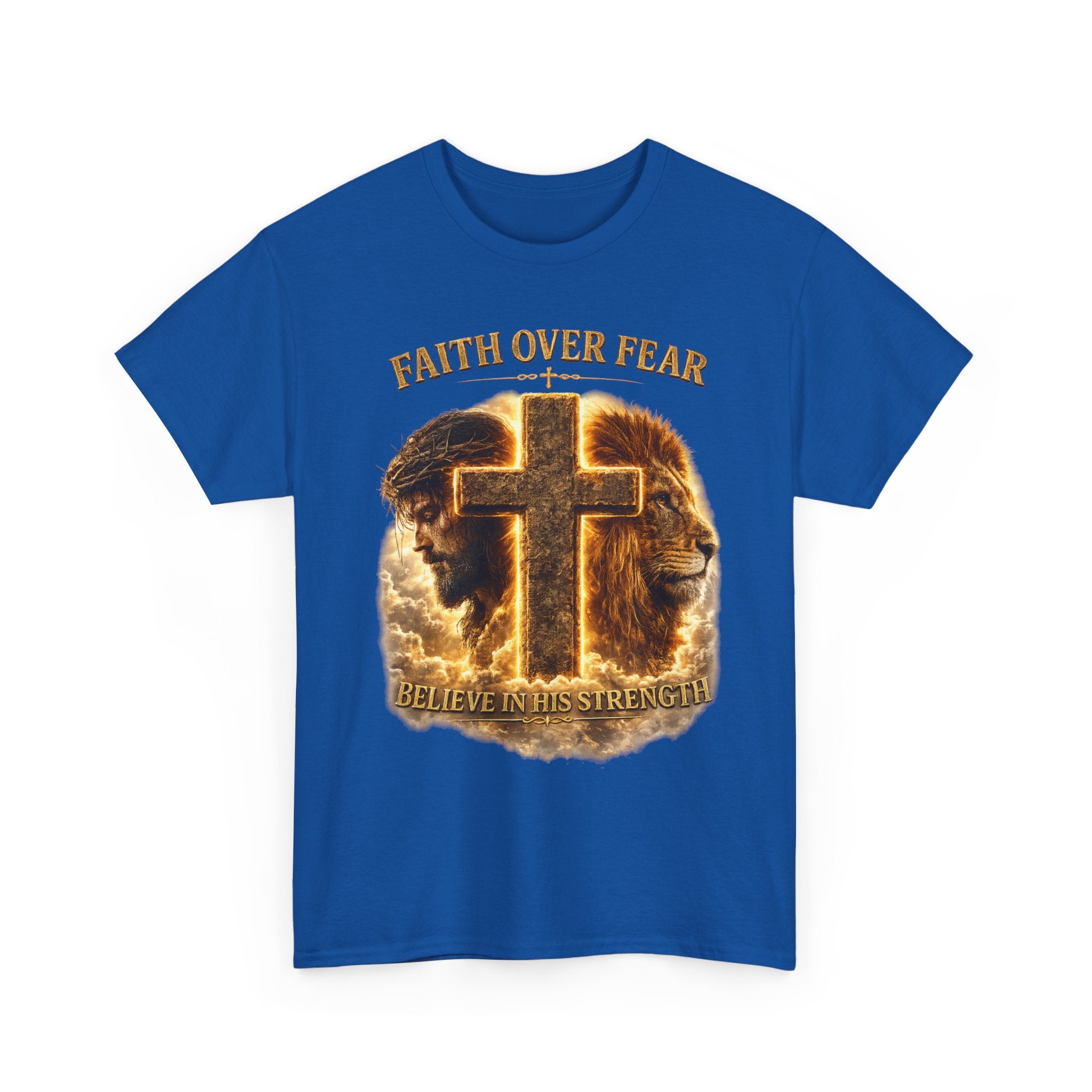 Faith Over Fear Cross T-Shirt — Believe in His Strength Christian Tee