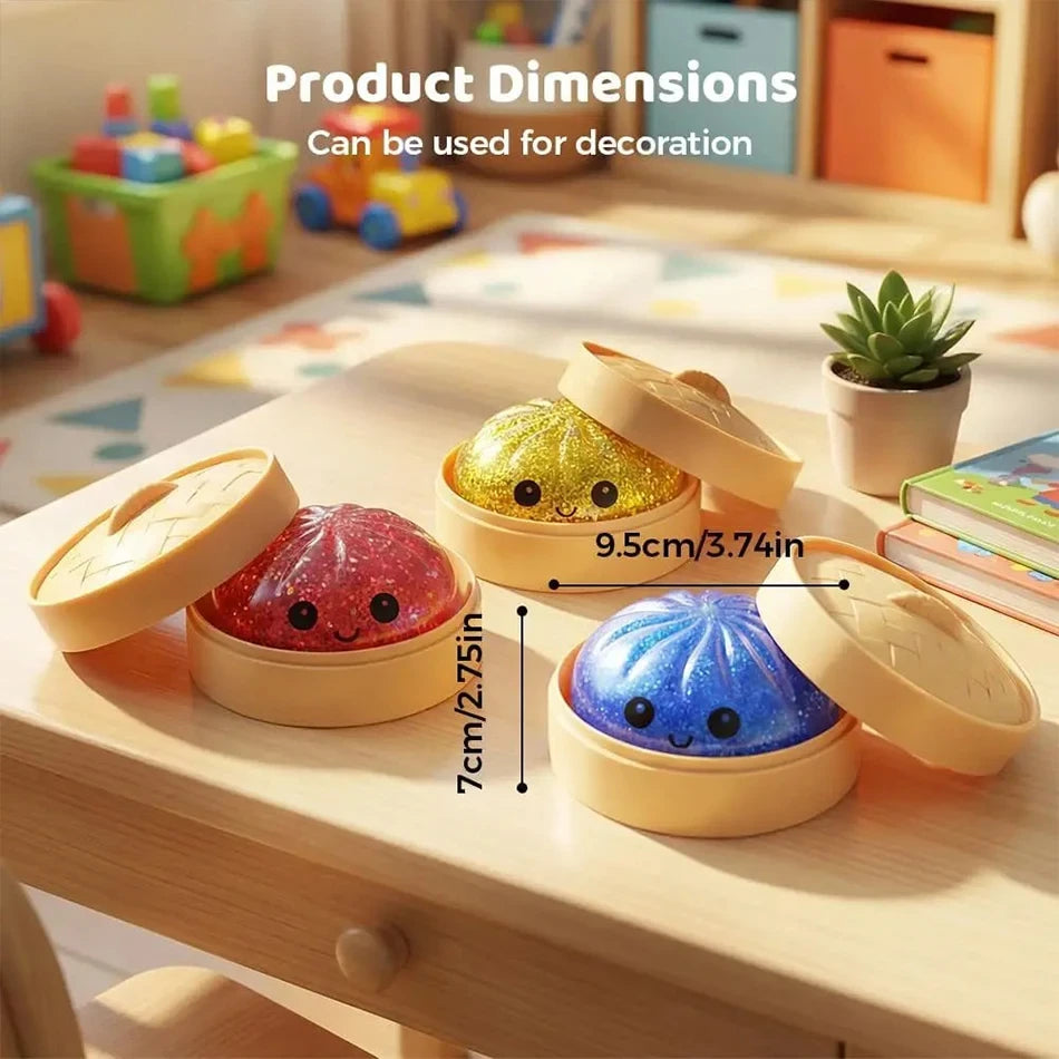 Realistic Dumpling Squeeze Toy With Bamboo Steamer