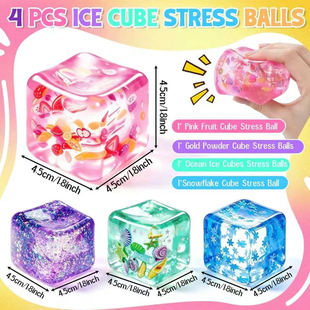 Glitter Filled Cube Stress Ball Set
