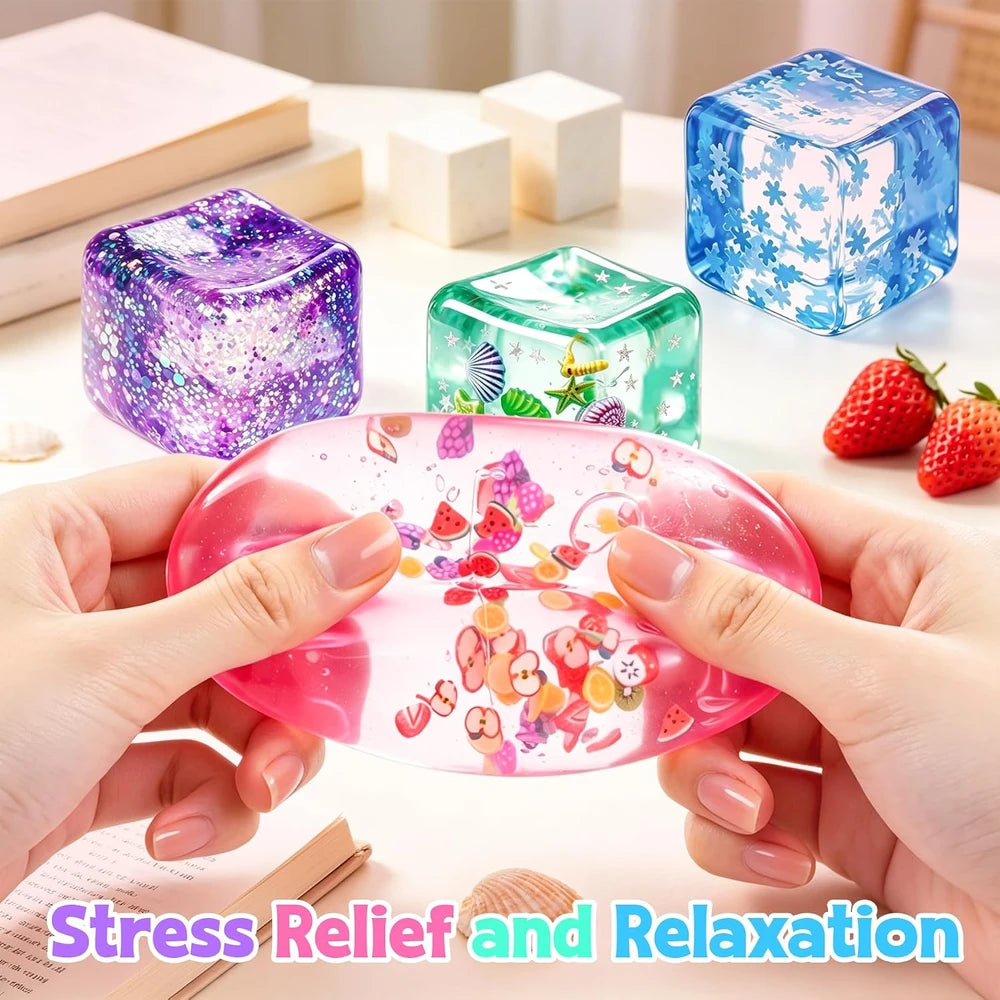 Glitter Filled Cube Stress Ball Set
